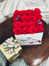 Medium White Square Box - Preserved Roses - Flor De Lux