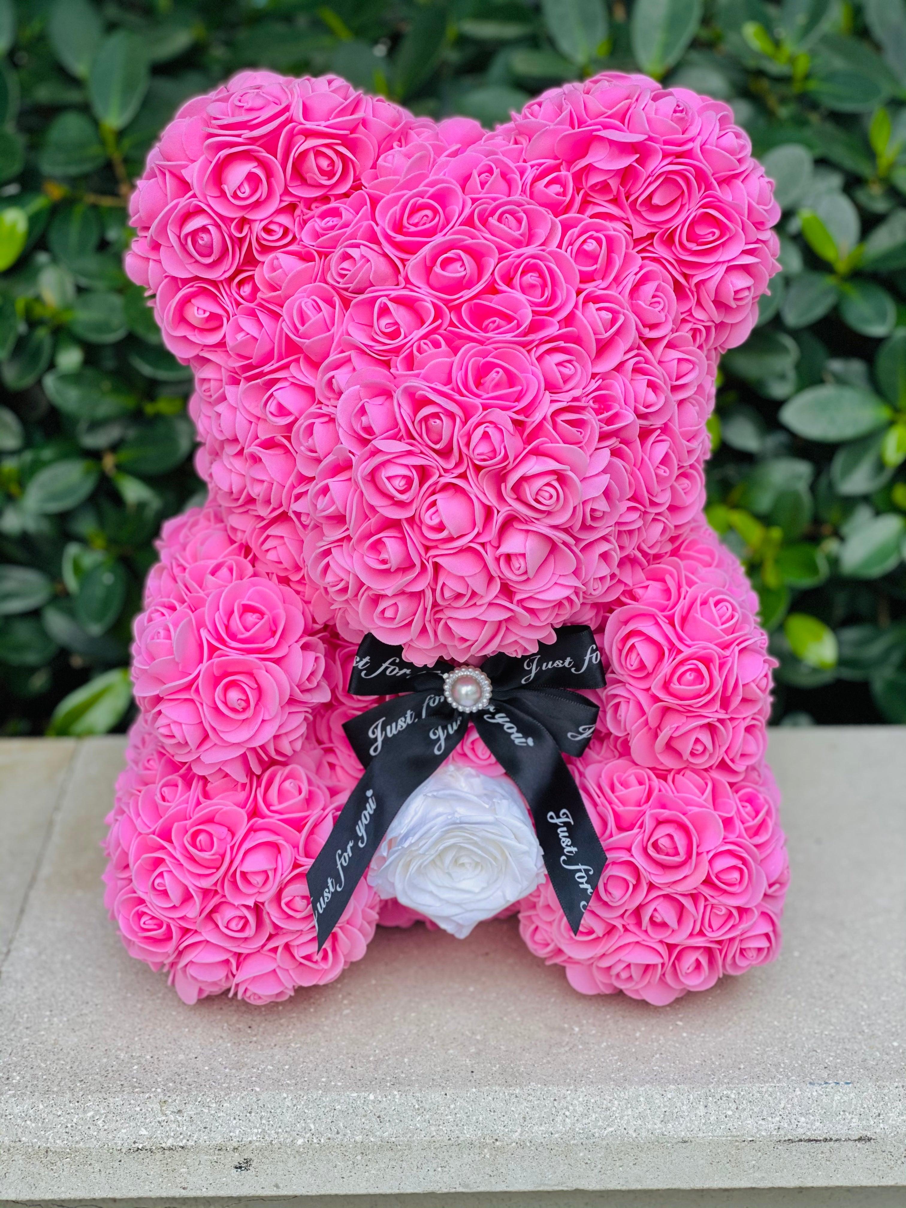 Medium Pink Rose Bear - Flor De Lux