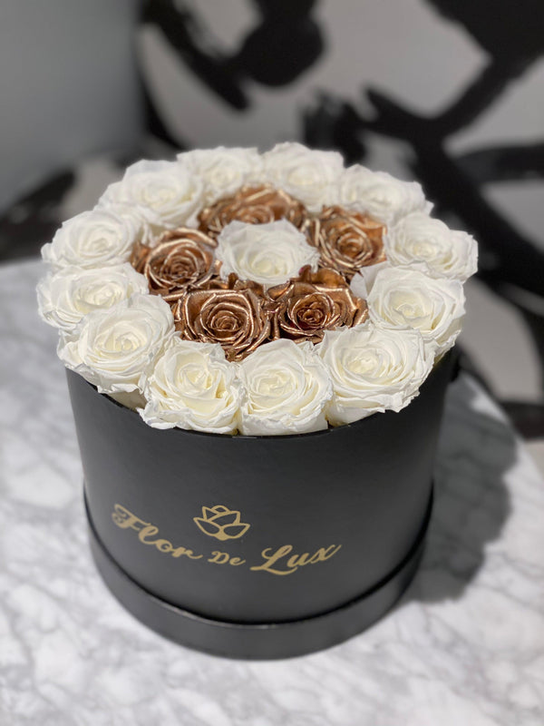 Large Black Round Box - Preserved Roses - Flor De Lux